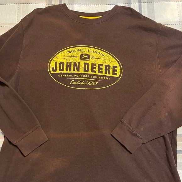 John Deere Brown Long Sleeve Crewneck with Yellow Logo